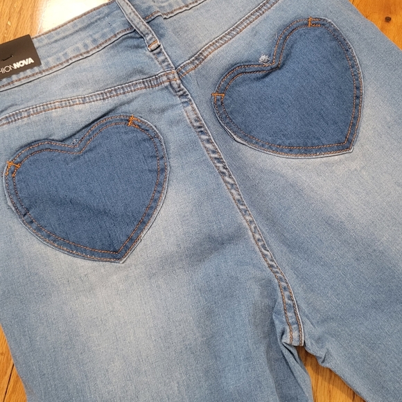 Heart colorblock flare jeans #7,9,11 - Picture 9 of 15